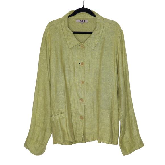 FLAX Heavyweight Linen Button Down Shirt Collared Unlined Shacket Women's L - Picture 1 of 9